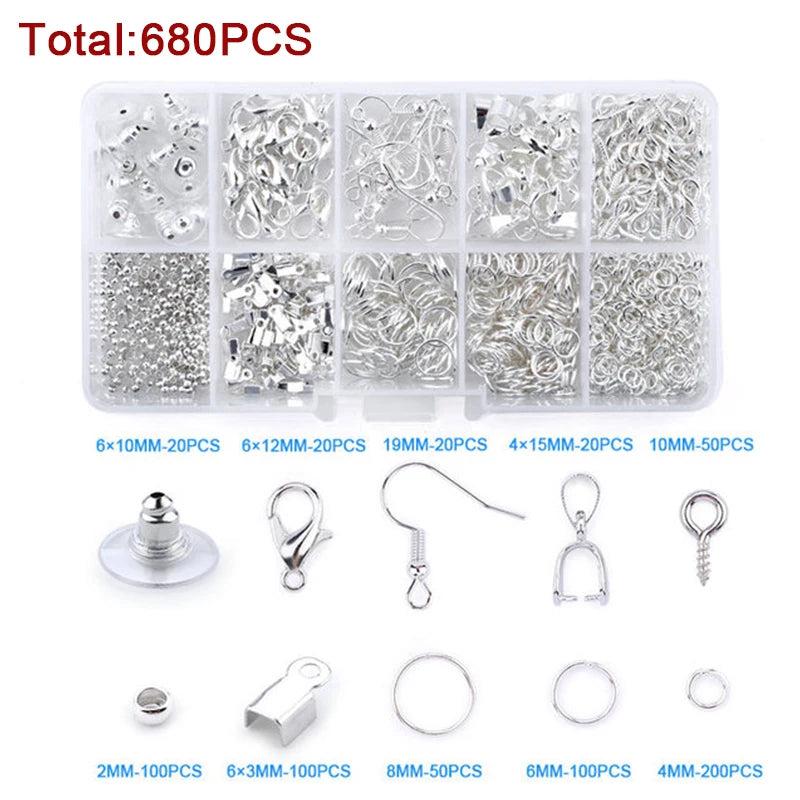 Jewelry Making Findings Kit 1100PCS Open Jump Rings Lobster Clasps Earring Hooks