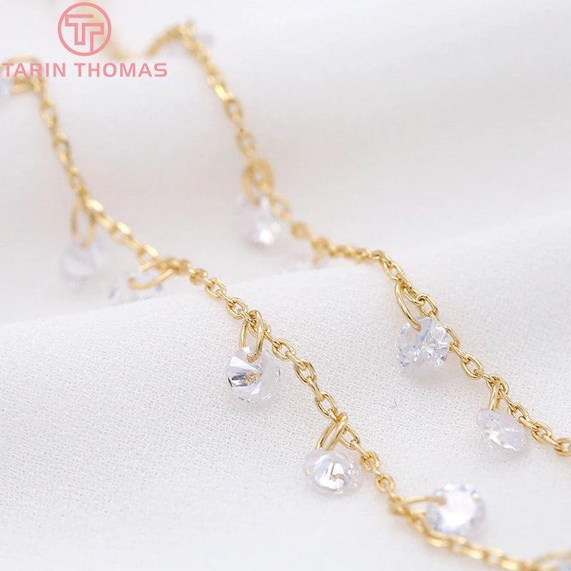 50CM Brass Chain with Zircon for Necklace DIY Jewelry