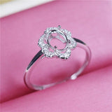 Adjustable Oval Silver 925 Ring Base for DIY Gemstone Jewelry