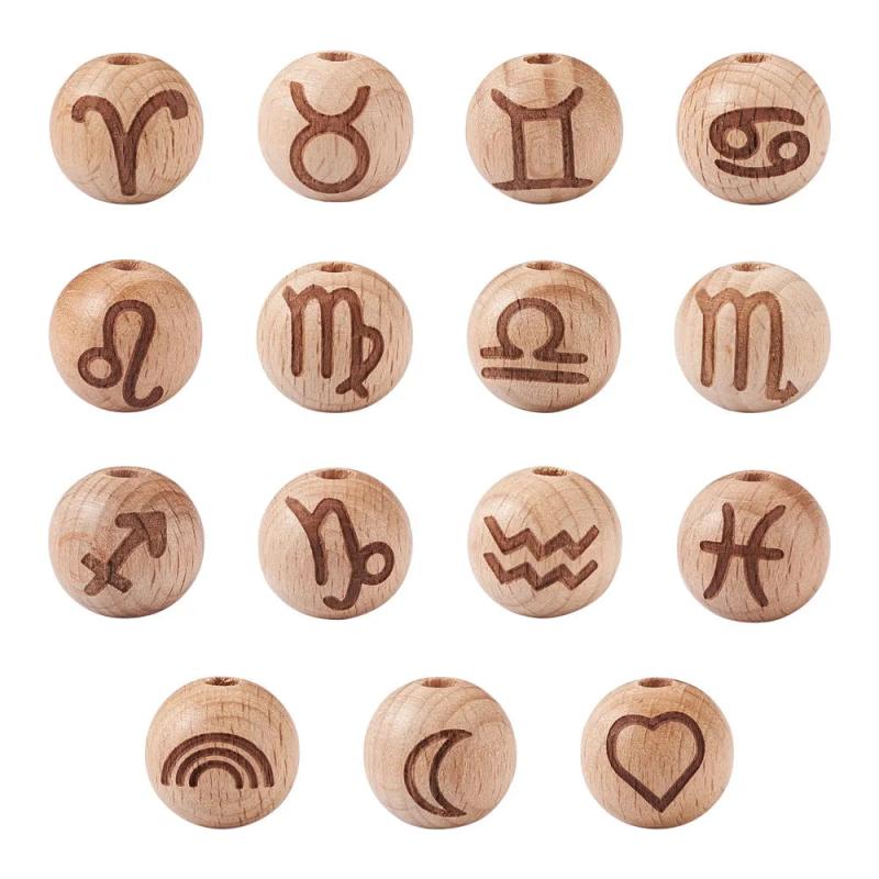 30pcs Constellations Beech Wooden Beads for Bracelet Making