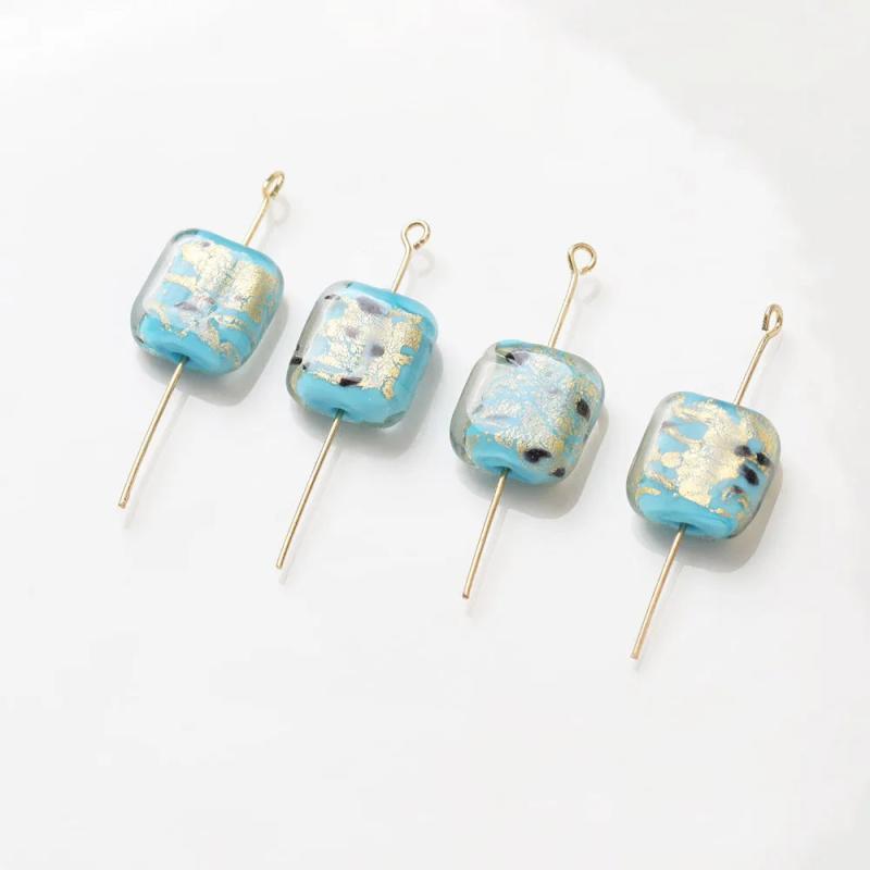 4PCS Rectangular Glass Foil Beads Charms for DIY Jewelry Making 13*14mm