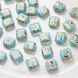 4PCS Rectangular Glass Foil Beads Charms for DIY Jewelry Making 13*14mm
