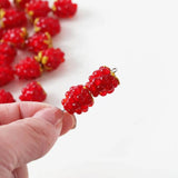 2PCS Red Raspberries Strawberries Glass Drop Earrings Charms