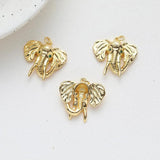 2PCS 14k Plated Elephant Necklace Pendant Charms with Zircon DIY Brass
