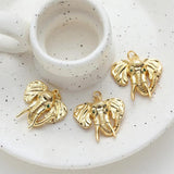 2PCS 14k Plated Elephant Necklace Pendant Charms with Zircon DIY Brass