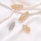 2PCS 14k Plated Leaf Clasp with Zircon Charms for Jewelry Making