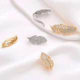 2PCS 14k Plated Leaf Clasp with Zircon Charms for Jewelry Making
