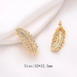 2PCS 14k Plated Leaf Clasp with Zircon Charms for Jewelry Making