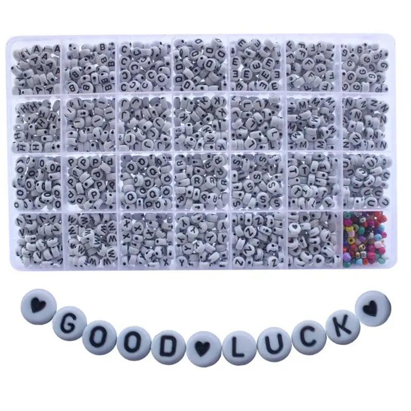1600Pcs Acrylic Round Beads A-Z Letter Alphabet Heart Pattern DIY Bracelet