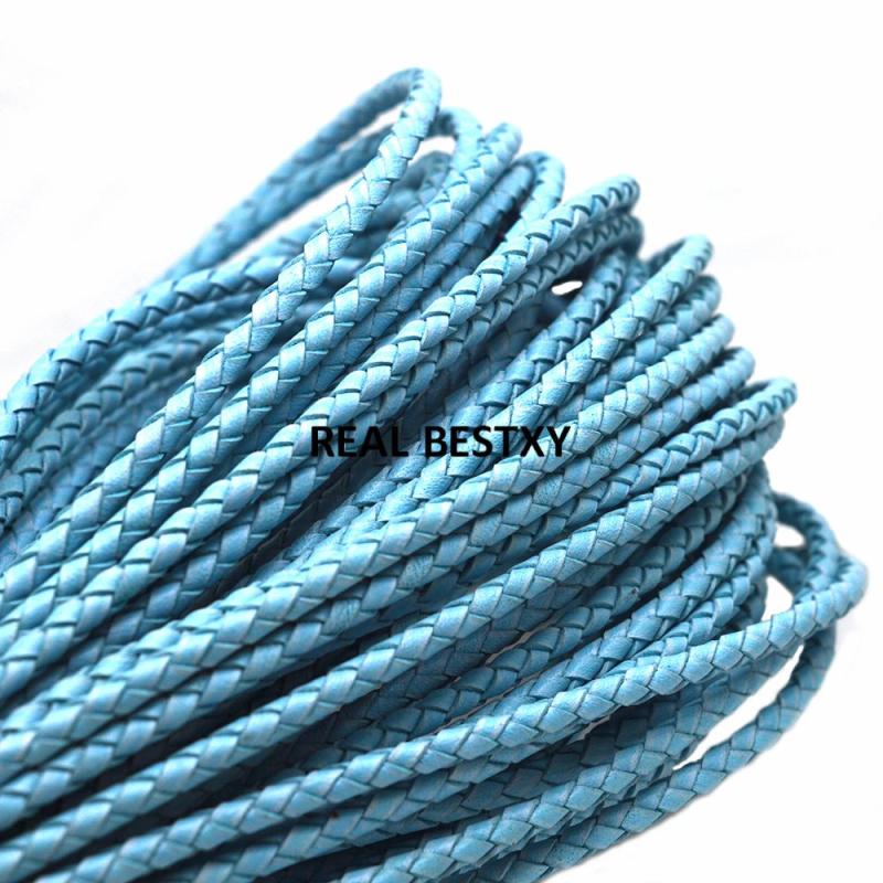 2m/lot 4mm Braided Leather Cord Woven Rope Real Leather Crafts Beading