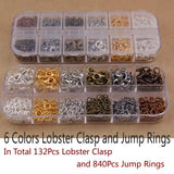 6 Colors 132Pcs Lobster Clasp & 840Pcs Jump Rings for Jewelry Making
