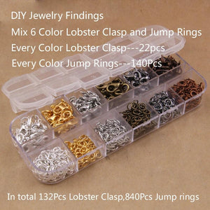 6 Colors 132Pcs Lobster Clasp & 840Pcs Jump Rings for Jewelry Making