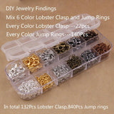 6 Colors 132Pcs Lobster Clasp & 840Pcs Jump Rings for Jewelry Making