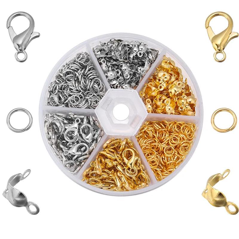 6 Cells Metal Gold/Rhodium Lobster Clasp 100pcs Single Ring for DIY Bracelet