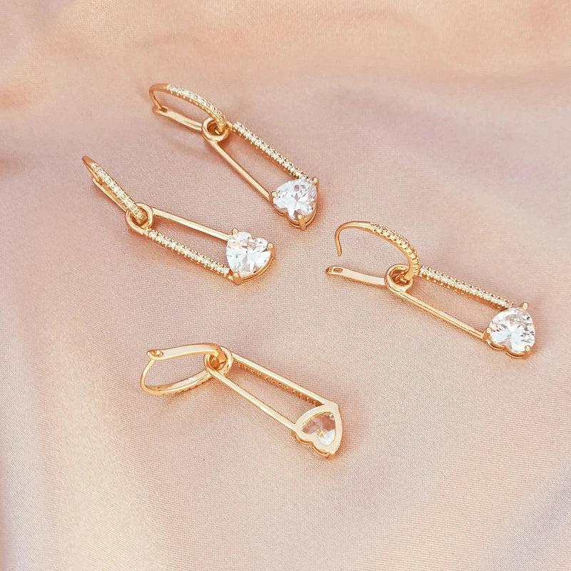 14K Copper-clad Zirconium Crystal Love Earrings DIY Jewelry Accessories