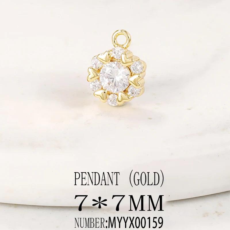 Brass Zircon Round Charms Pendants Necklace Bracelet Earring DIY