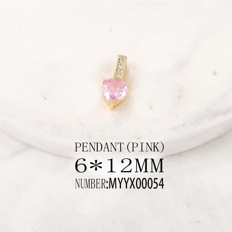 Brass & Zircon Heart Charms Pendants Set for DIY Jewelry