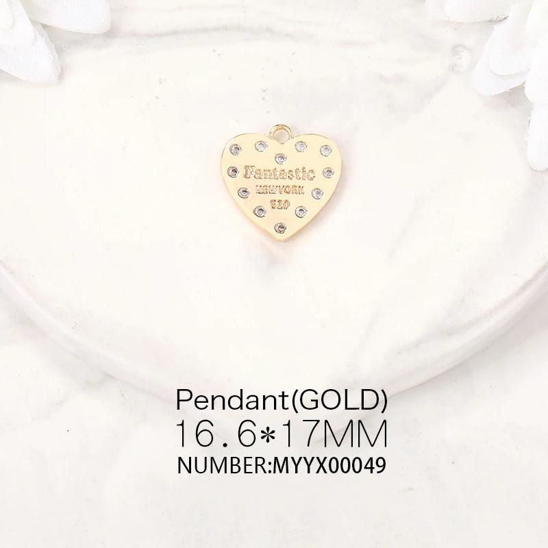 Brass Zircon Heart Charms Pendants DIY Jewelry