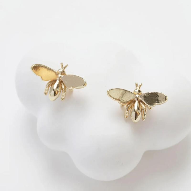 10PCS Honeybee Ear Studs Earrings 14k Plated Jewelry Making DIY Accessories