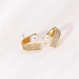 14K Geometric Pearl Zircon Earrings DIY Accessories