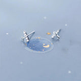 Sterling Silver Airplane Women's Stud Earrings, Small Diamond Airplane