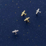 Sterling Silver Airplane Women's Stud Earrings, Small Diamond Airplane