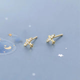 Sterling Silver Airplane Women's Stud Earrings, Small Diamond Airplane