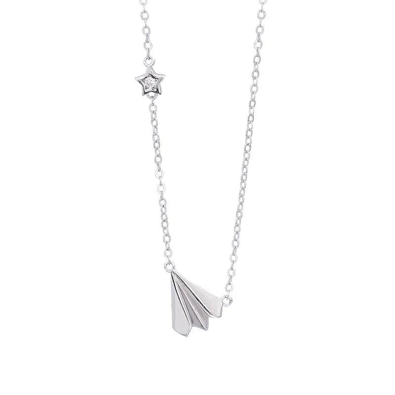 Silver Airplane Ladies Necklace, Paper Airplane Chain
