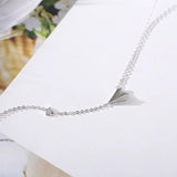Silver Airplane Ladies Necklace, Paper Airplane Chain