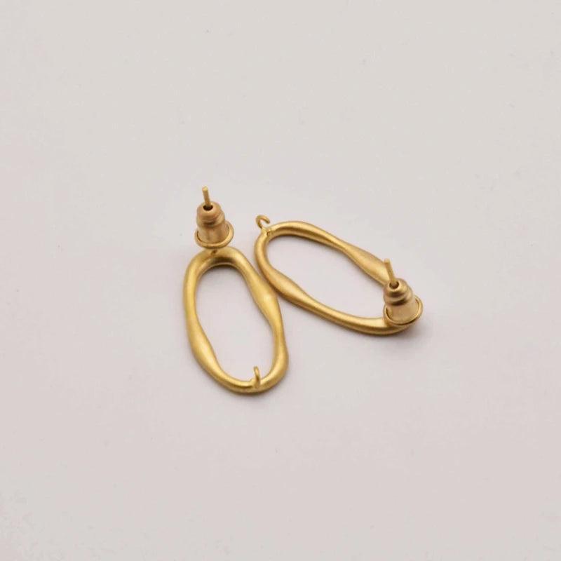 Natural Oval Hollow Ring Earrings 18K Brass Plated JA0083