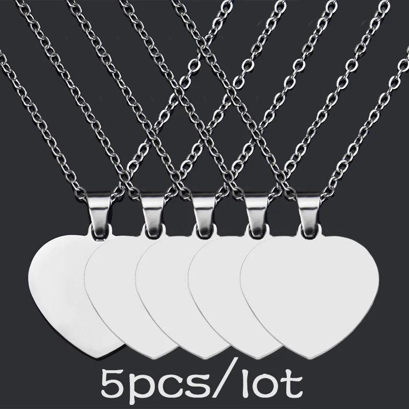 5Pcs Heart Pendant Necklace Jewelry Making Supplies Stainless Steel