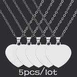5Pcs Heart Pendant Necklace Jewelry Making Supplies Stainless Steel