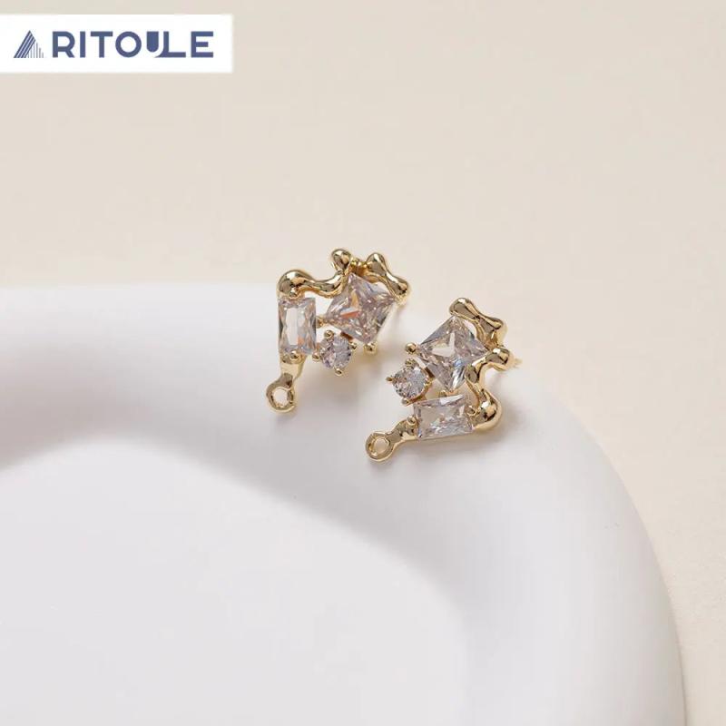 14K Plated Zircon Irregular Stitching Earrings