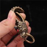 Brass Dragon Head Key Chain Belt Buckle Set