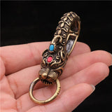 Brass Dragon Head Key Chain Belt Buckle Set