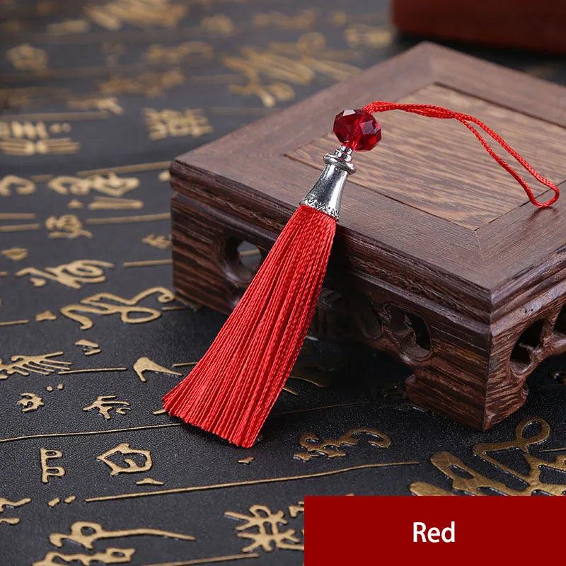 5pcs/Lot Polyester Silky Tassels Crystal Beads Decorative Trim Fringe Pendant