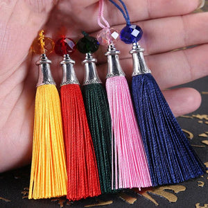 5pcs/Lot Polyester Silky Tassels Crystal Beads Decorative Trim Fringe Pendant