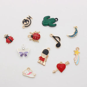 10Pcs Ladybug Moon Heart Enamel Charms Beads DIY Jewelry Making