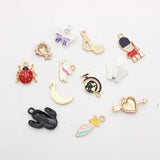 10Pcs Ladybug Moon Heart Enamel Charms Beads DIY Jewelry Making