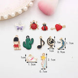 10Pcs Ladybug Moon Heart Enamel Charms Beads DIY Jewelry Making