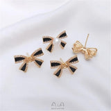 925 Silver Pearl Bow Stud Earrings 14K Wrapped Zircon DIY Temperament Light