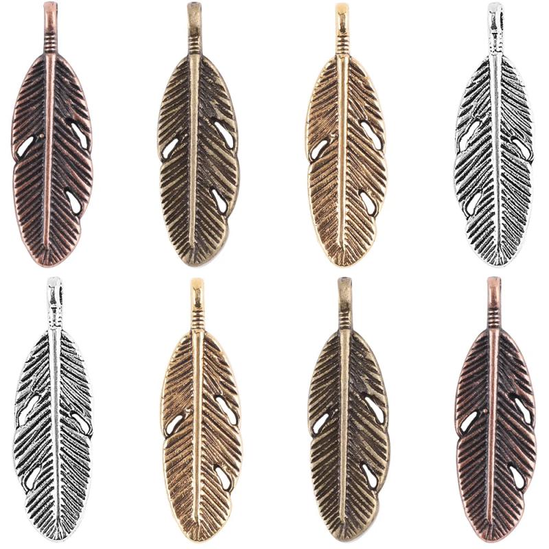 30pcs Zinc Alloy Pitted Oval Leaf Metal Pendants for DIY Craft Accessories