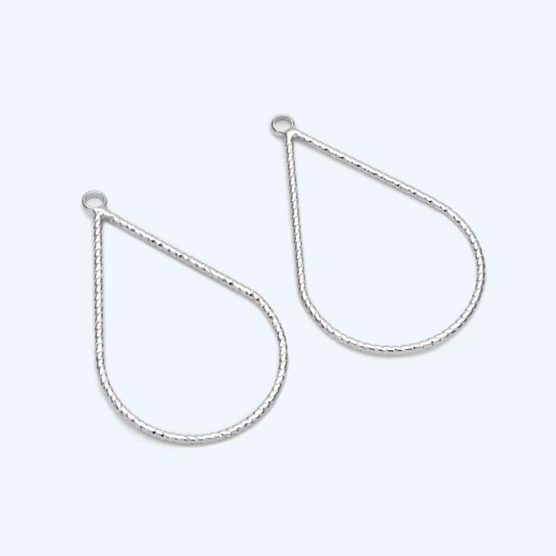 10pcs Silver Teardrop Pendants 30x17mm, Geometric Charms, Wired Drop Hoops
