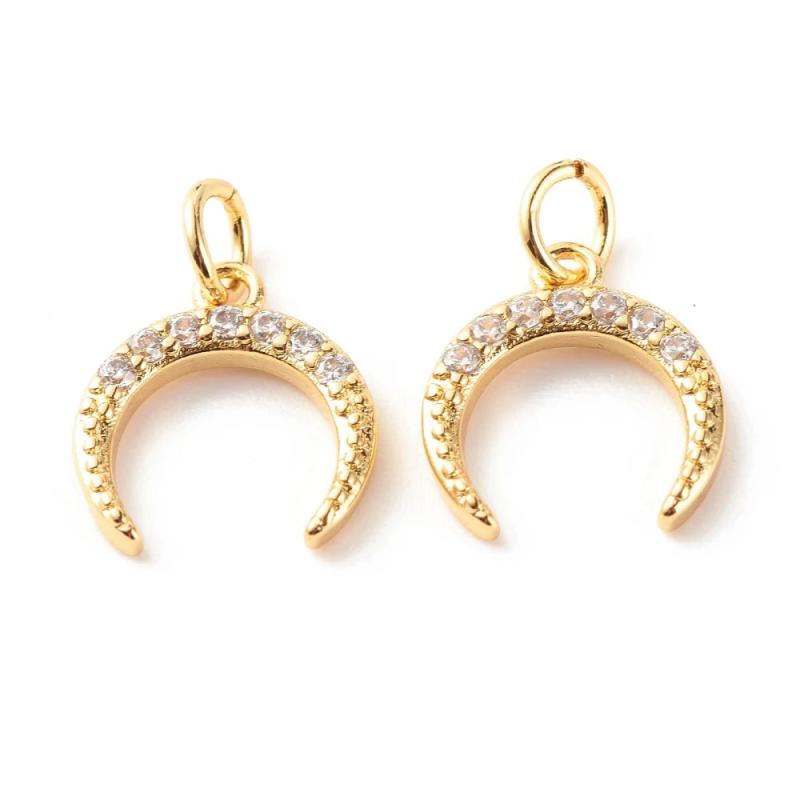 10Pcs 18K Plated Moon Pendants Rhinestone Jewelry Charms DIY Earrings Necklace