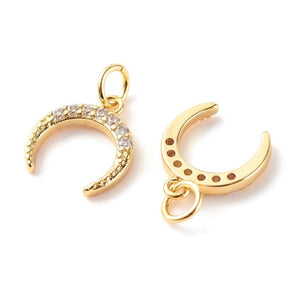 10Pcs 18K Plated Moon Pendants Rhinestone Jewelry Charms DIY Earrings Necklace