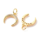 10Pcs 18K Plated Moon Pendants Rhinestone Jewelry Charms DIY Earrings Necklace