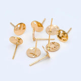 10pcs Round Hammered Disc Ear Posts 8/10mm, 18K Plated Brass