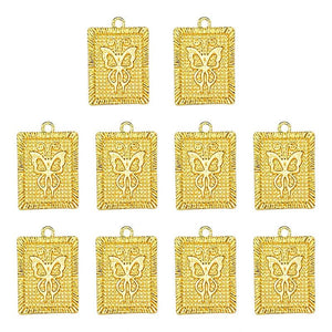 10Pcs Butterfly Square Charm Engraved Insect Pendants DIY Accessory