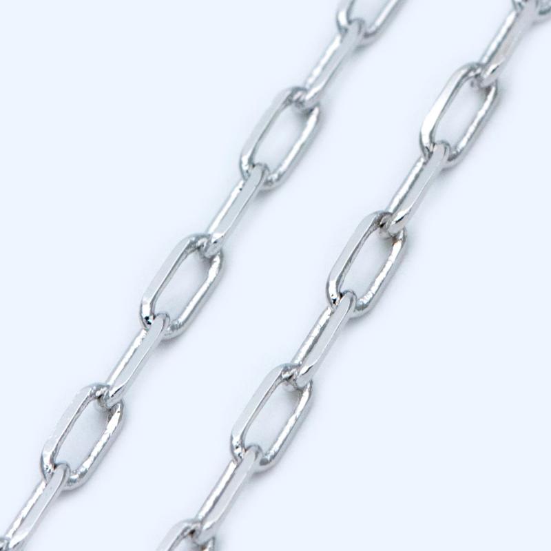 Rhodium Plated Brass Cable Chain, Oval Link Size 2.7x6mm, 1 Meter