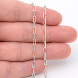Rhodium Plated Brass Cable Chain, Oval Link Size 2.7x6mm, 1 Meter